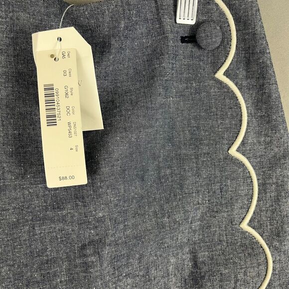 J Crew Women Skirt SZ 4 Blue Chambray Scallop Embroidered A-Line 100% Cotton NWT - Picture 3 of 8